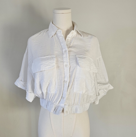 Dynamite Tops - Dynamite S Tie-Back White Button-Up Cropped Blouse
